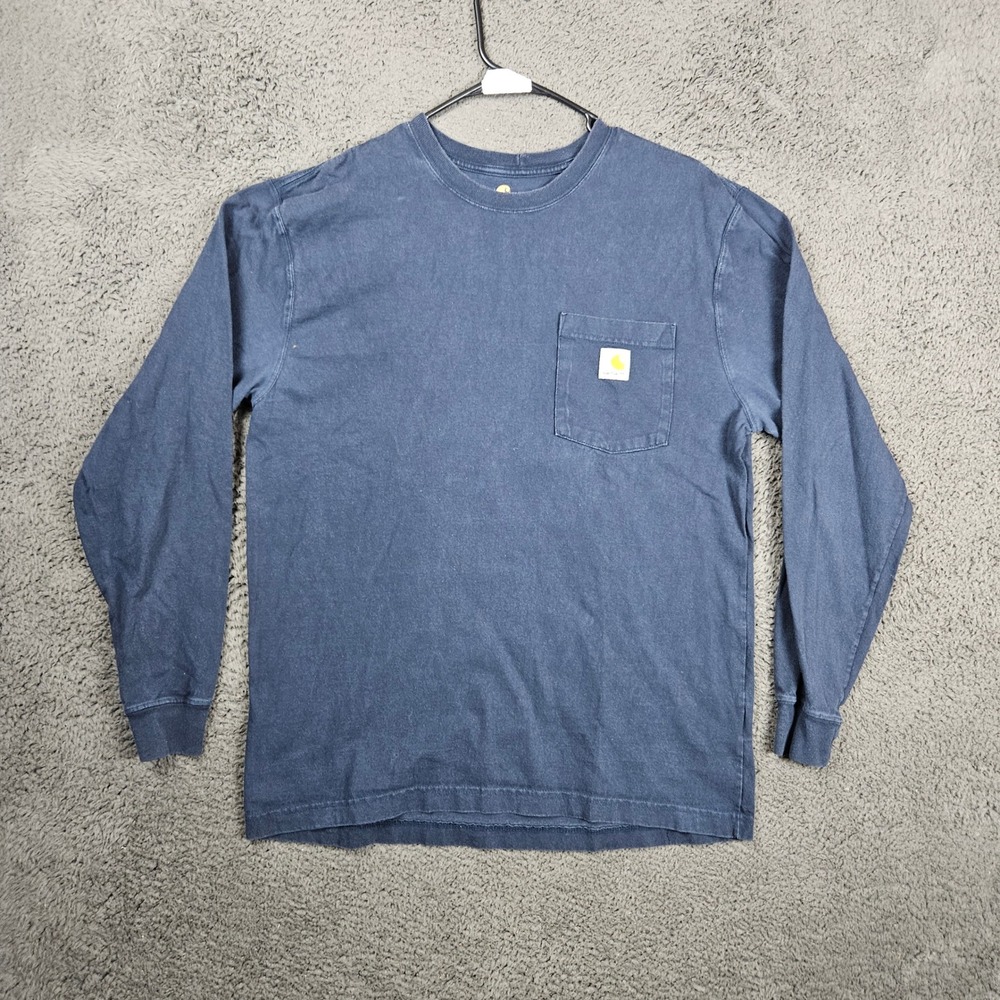 Carhartt Mens K126 Long Sleeve Pocket T-Shirt Navy Blue Original Fit Size M